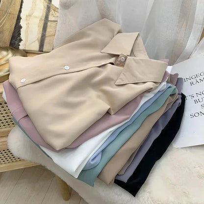 Women's Chiffon Button-Up Blouse - Loose Long Sleeve Shirt