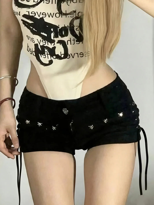 Women's Denim Shorts - Lace-Up Slim Fit Casual Shorts