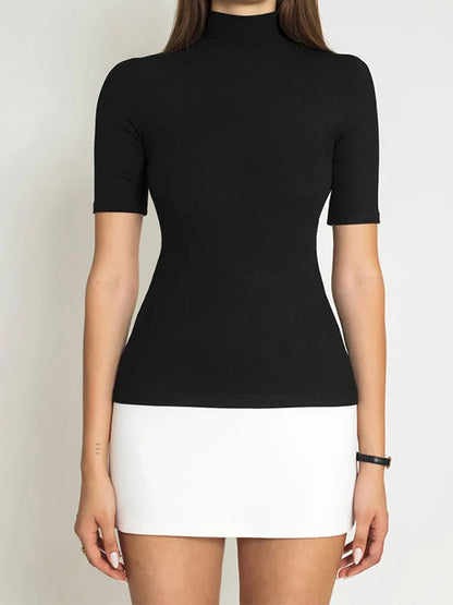 Patchwork Turtleneck Short Sleeve Bodycon Mini Dress