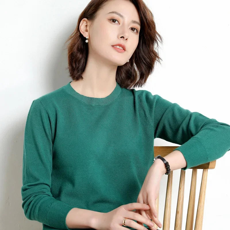 Round Neck Knit Sweater Long Sleeve Regular Fit Pullover