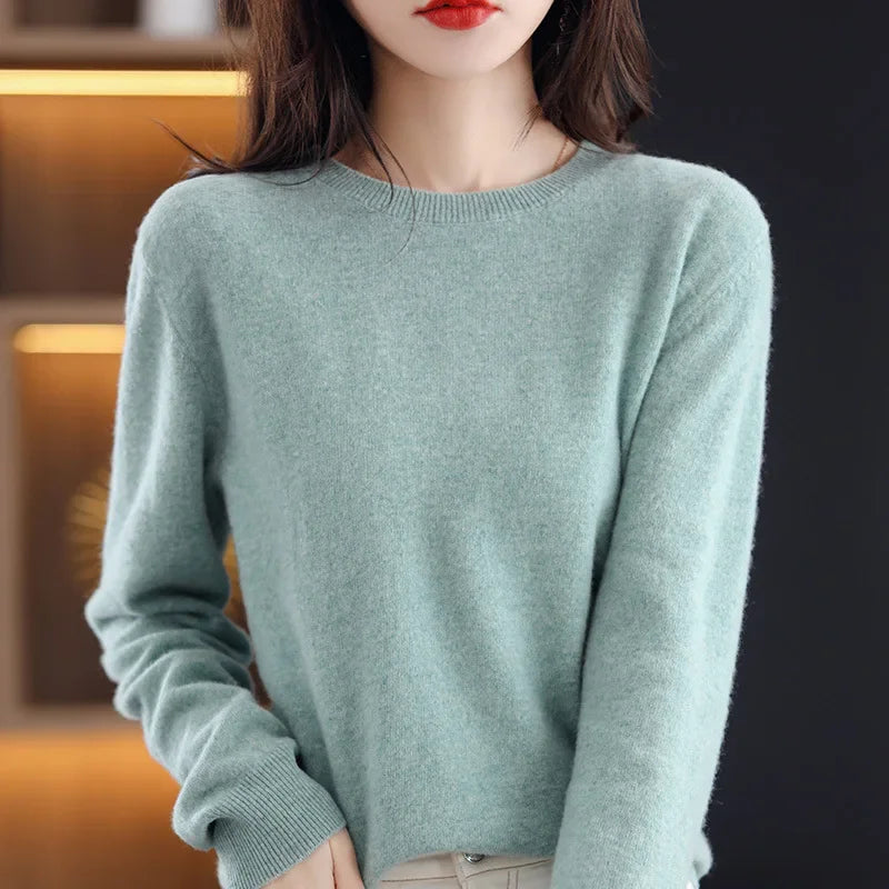 Round Neck Knit Sweater Long Sleeve Regular Fit Pullover
