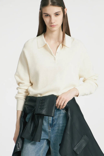 Polo Neck Knit Sweater & Wide Leg Pants Set