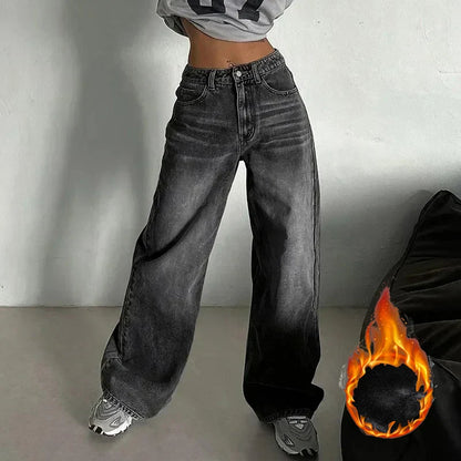 Women's Fleece-Lined High-Waist Straight Jeans