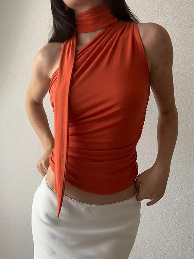Backless Off-Shoulder Halter Crop Tank Top