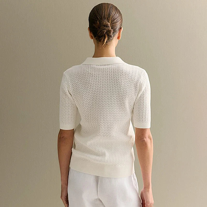 Lapel Short Sleeve Knit Loose Pullover Tee