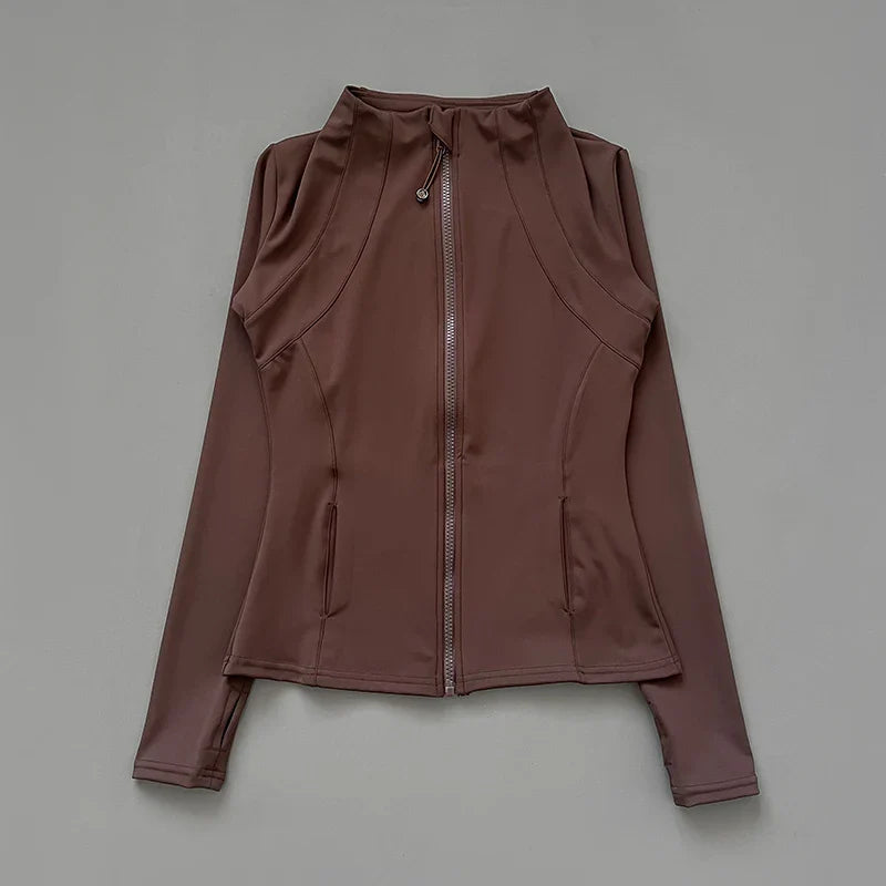 Athletic Slim Fit Quick Drying Zipper Running Jacket Women Dryfit Outer Wear Yoga Training Fitness Jacket with Thumb Hole