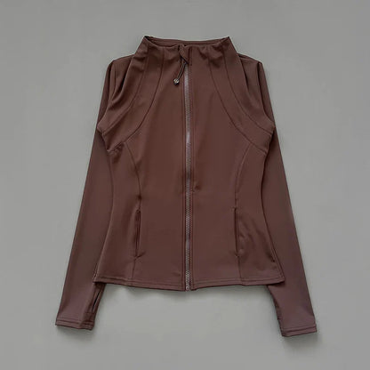 Athletic Slim Fit Quick Drying Zipper Running Jacket Women Dryfit Outer Wear Yoga Training Fitness Jacket with Thumb Hole