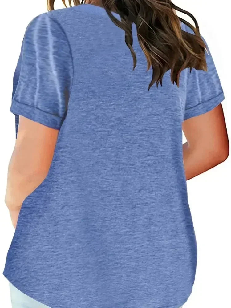 Plus Size 1XL-8XL Women's Loose Tops Ladies Casual V-neck Short Sleeve Pocket T-shirt Spring and Summer New Style