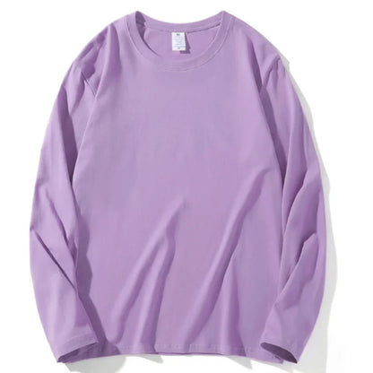 Loose Cotton Long Sleeve Round Neck Tee
