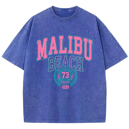 Malibu Beach Letter Print Washed Oversized Tee