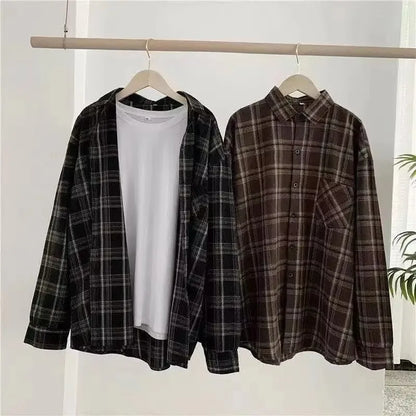 Retro Plaid Long Sleeve Loose Shirt
