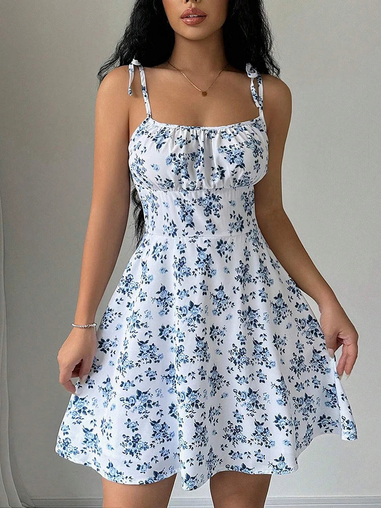 Women's Floral Spaghetti Strap Sundress - A-Line Beach Dress
