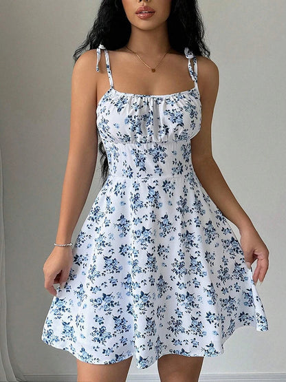 Women's Floral Spaghetti Strap Sundress - A-Line Beach Dress