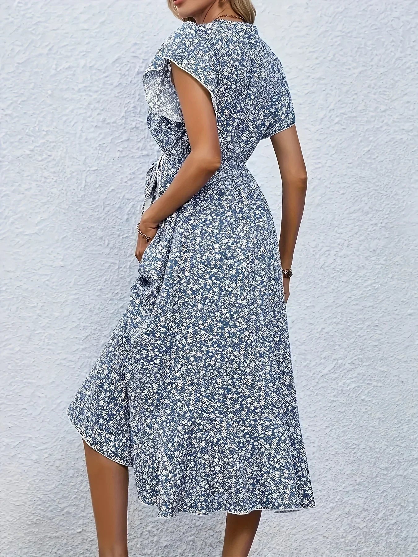 Women's Floral Print V-Neck Long Dress