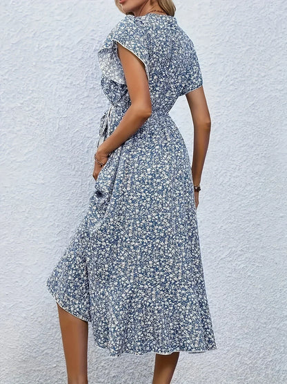 Women's Floral Print V-Neck Long Dress