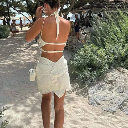 Women's Hollow-Out Halter Mini Beach Dress