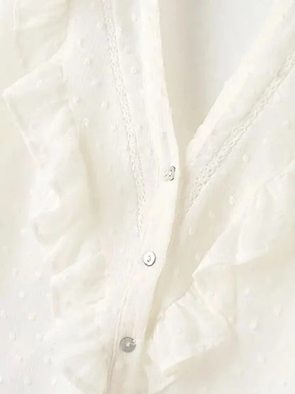 2026 Spring Summer Women French Fashion Chiffon Shirts Ruffle Design Single-breasted Vintage Blouses