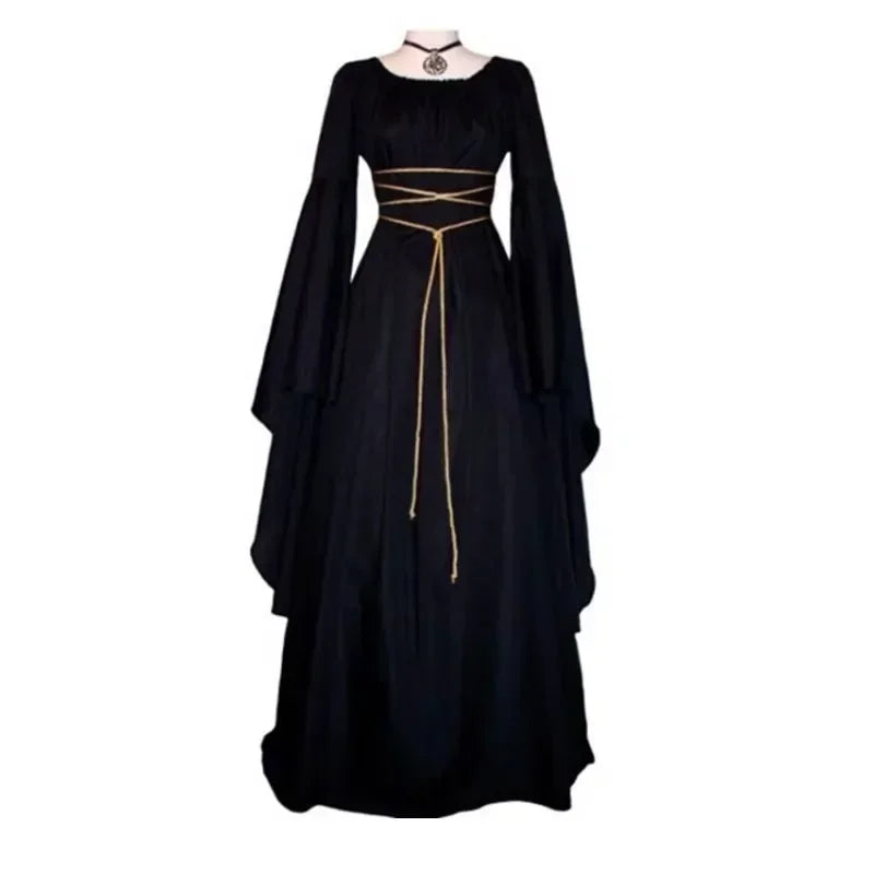 Square Collar Flare Sleeve Witch Maxi Dress