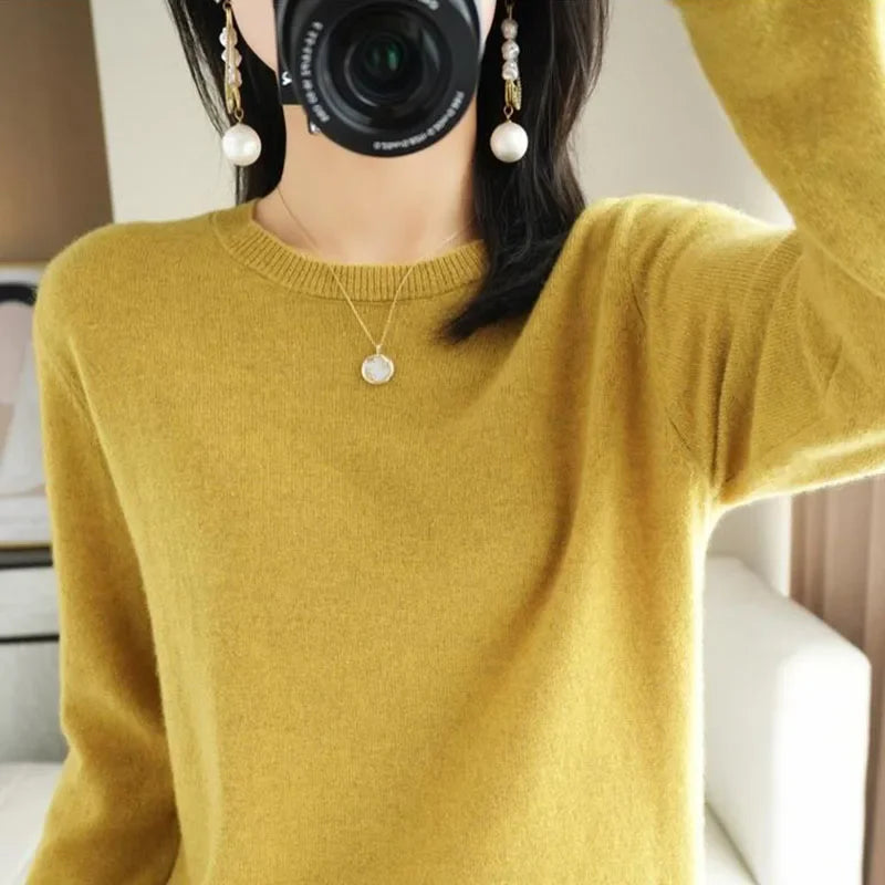 Round Neck Knit Sweater Long Sleeve Regular Fit Pullover