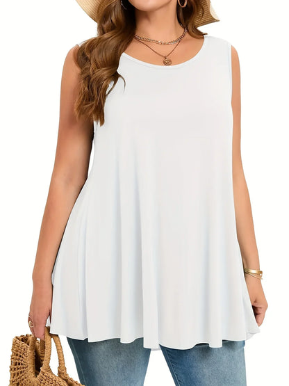 Plus Size Solid Tank Top Women Casual Crew Neck Sleeveless