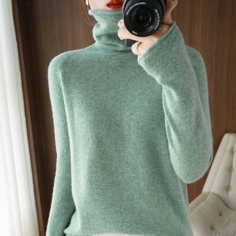 Turtleneck Knit Sweater Long Sleeve Slim Fit Pullover