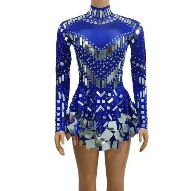 Women's Mirror Sequin Party Dress - Stretch Stage Dance Dress
