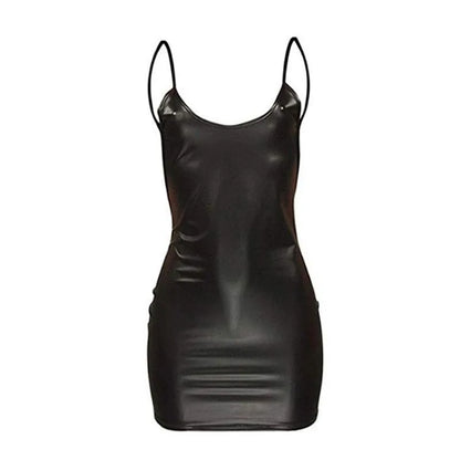 Faux Leather Wet Look Backless Bodycon Mini Dress