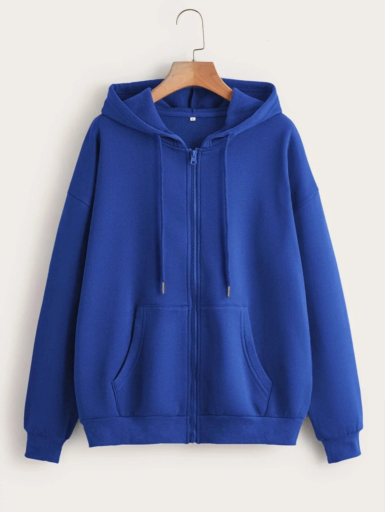 Hooded Zip-Up Fleece Jacket Long Sleeve Loose Fit with Fur Liner