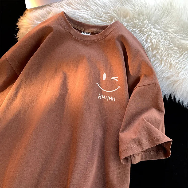 Smiling Face Print Oversized Unisex Tee