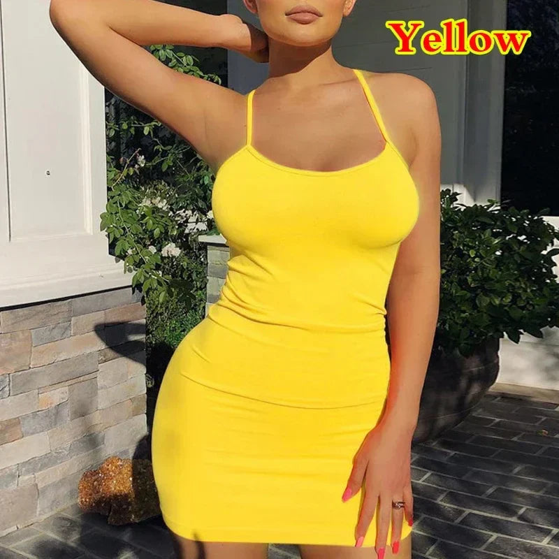2026 Women Sexy Bodycon Club Party Dresses Short Female Camisole Solid Black Sheath Sundress