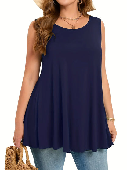 Plus Size Solid Tank Top Women Casual Crew Neck Sleeveless