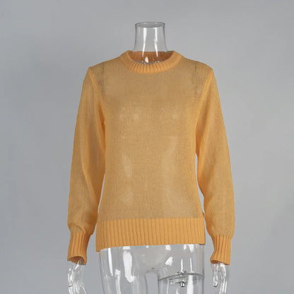 Round Neck Knit Sweater Long Sleeve Loose Fit Spliced Pullover