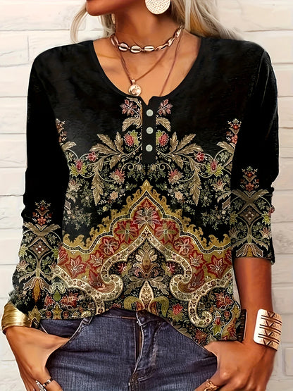 Women's Ethnic Print Long-Sleeve Top
