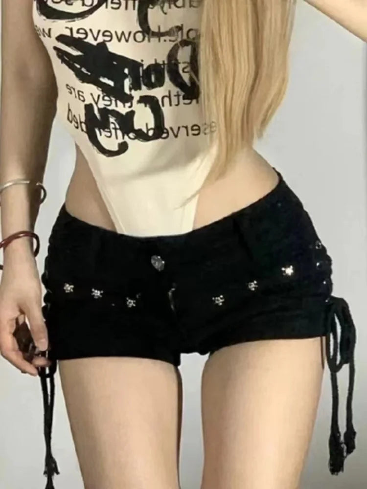 Women's Denim Shorts - Lace-Up Slim Fit Casual Shorts