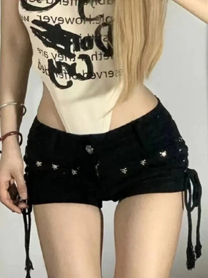 Women's Denim Shorts - Lace-Up Slim Fit Casual Shorts
