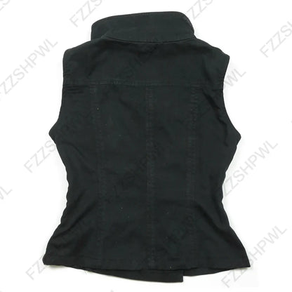 Turtleneck Sleeveless Button-Down Slim Crop Top