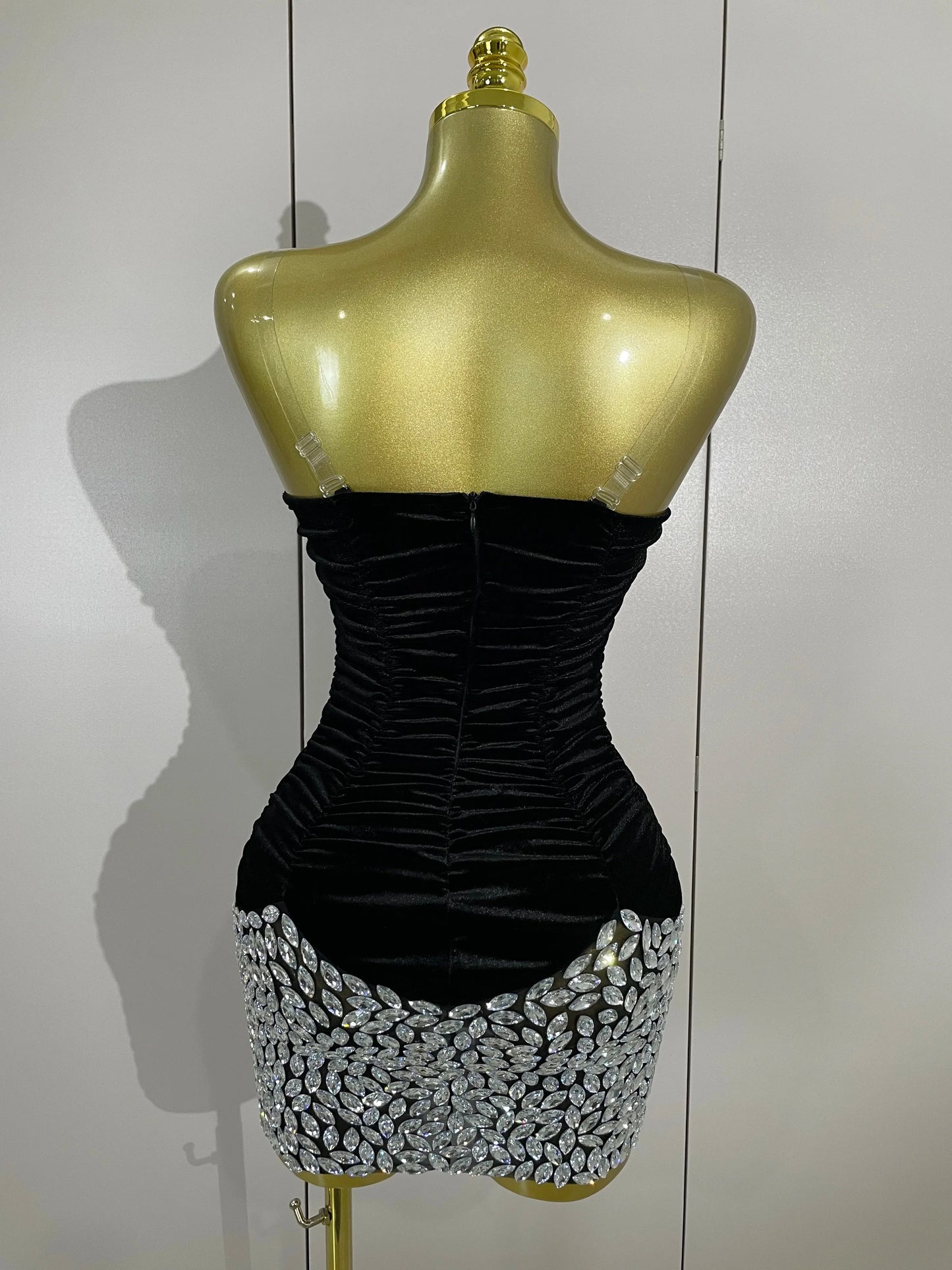 Women's Sparkly Diamond Mesh Velvet Mini Dress