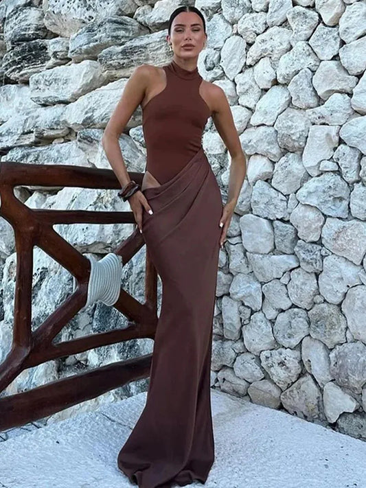 Hollow Out Satin Maxi Dress