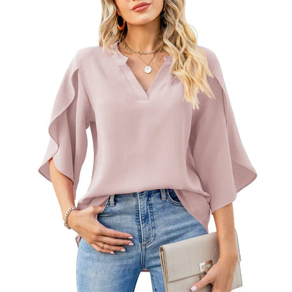 Women's V-Neck Chiffon Flare Sleeve Blouse