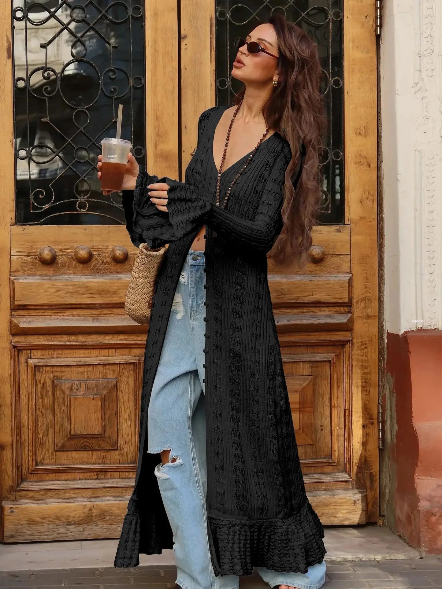 Hollow Breasted Split Maxi Dress