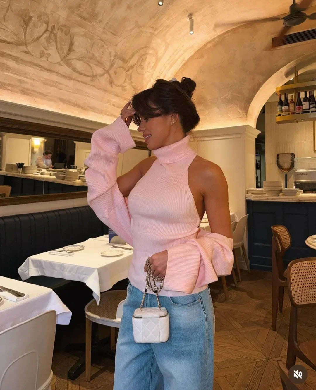 Turtleneck Knit Vest with Cape Sleeveless Slim Fit Set