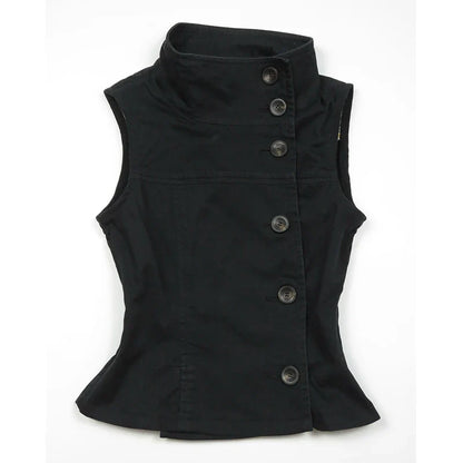 Turtleneck Sleeveless Button-Down Slim Crop Top