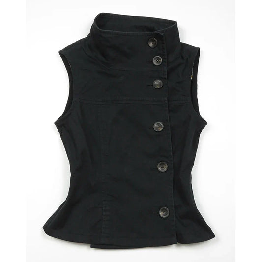 Turtleneck Sleeveless Button-Down Slim Crop Top