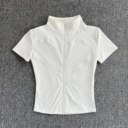 Quick-Dry Full Zip Short Sleeve Yoga Top