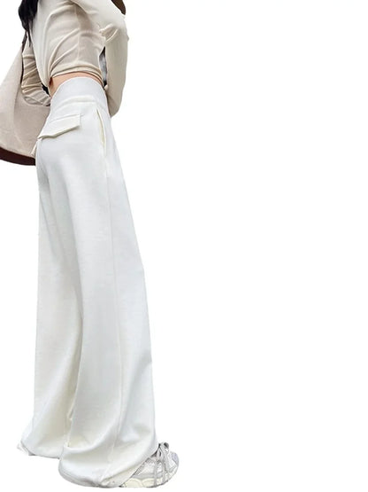 High Waist Straight Pants Loose Fit Pockets Full Length