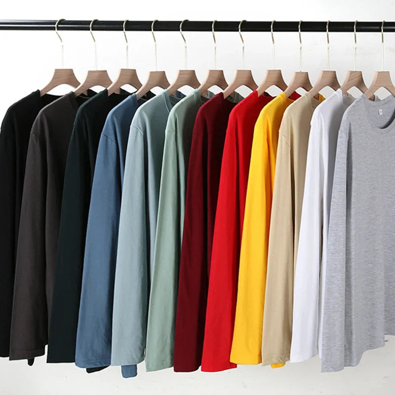 Loose Cotton Long Sleeve Round Neck Tee