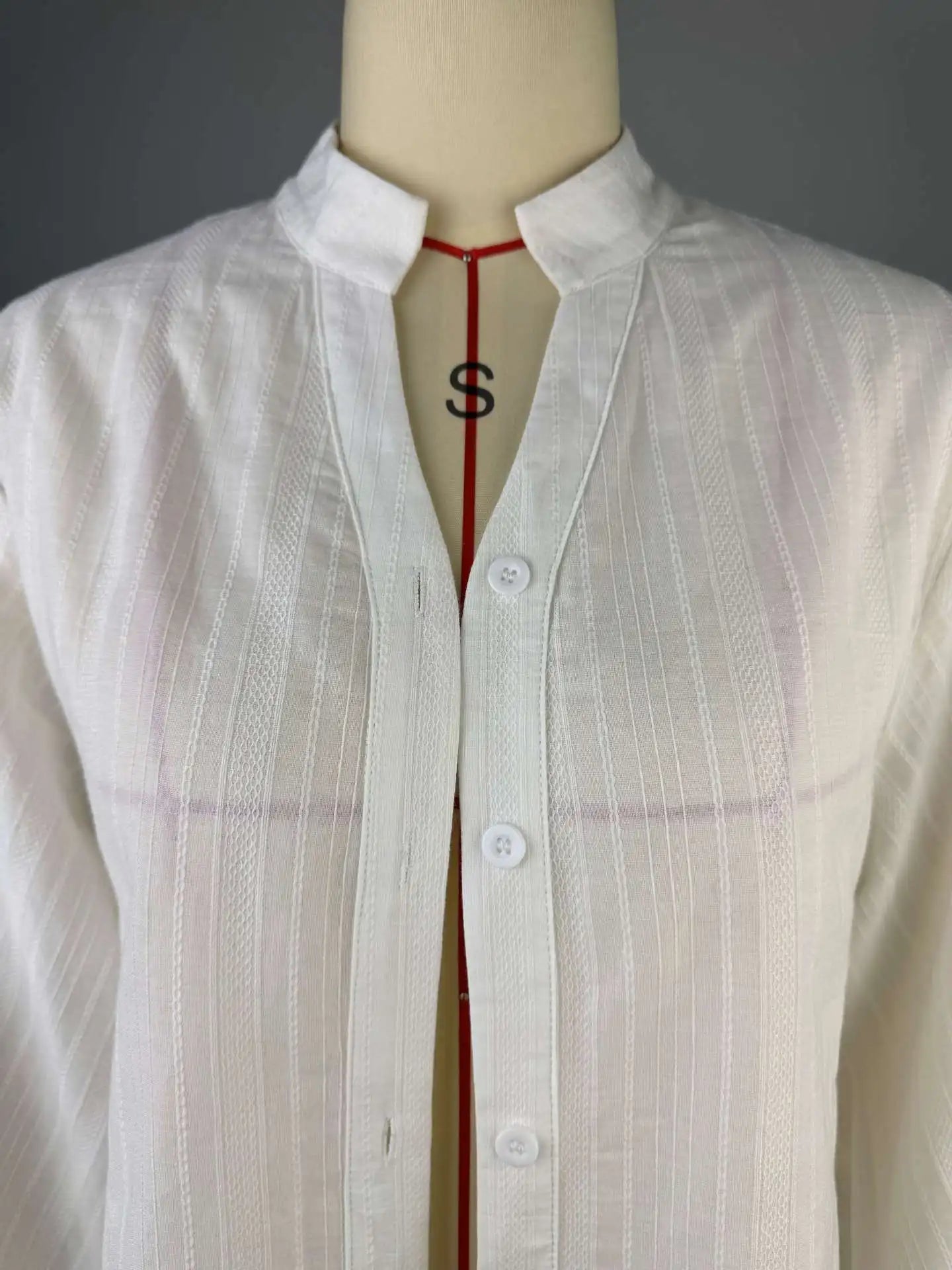 Stand Collar Button-Up Shirt Puff Sleeve Loose Fit Blouse