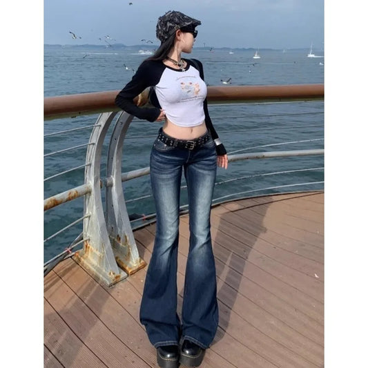 Y2K High Waist Flared Jeans Women Slim Fit Retro Denim Bootcut Pants