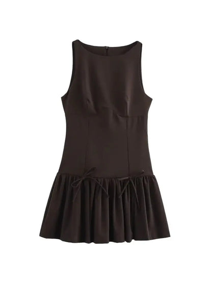 O-Neck Bow Ruffle Sleeveless Back Zipper Mini Dress