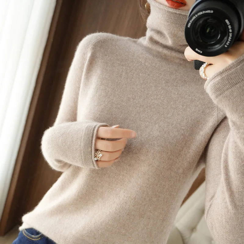 Turtleneck Knit Sweater Long Sleeve Slim Fit Pullover